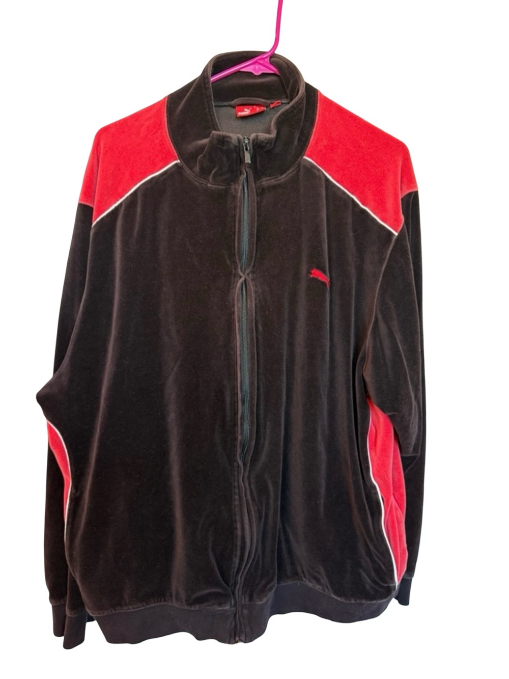 Puma Track Jacket XL Black Red Full Zip Velour Athletic Sportswear Mens